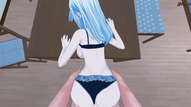 POV fucking Sae Niijima on a table. Persona 4 Hentai.